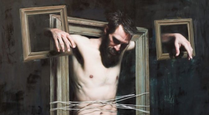 Paintings under Glass - Mitch Griffith - Detail of Man In The Frame